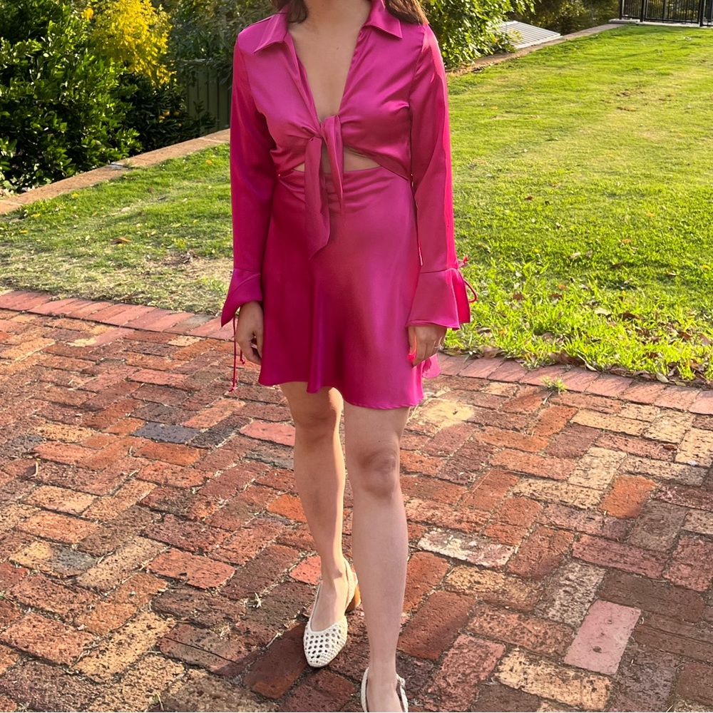Zara Bright Pink Satin Dress